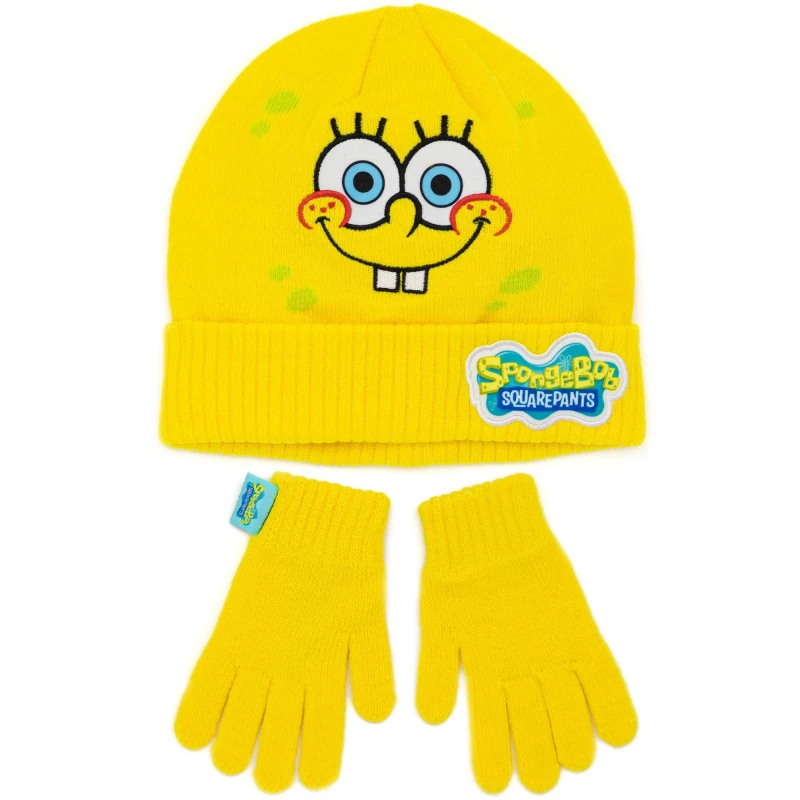 Image of Spongebob Squarepants Beanie and Gloves Set Yellow unisex