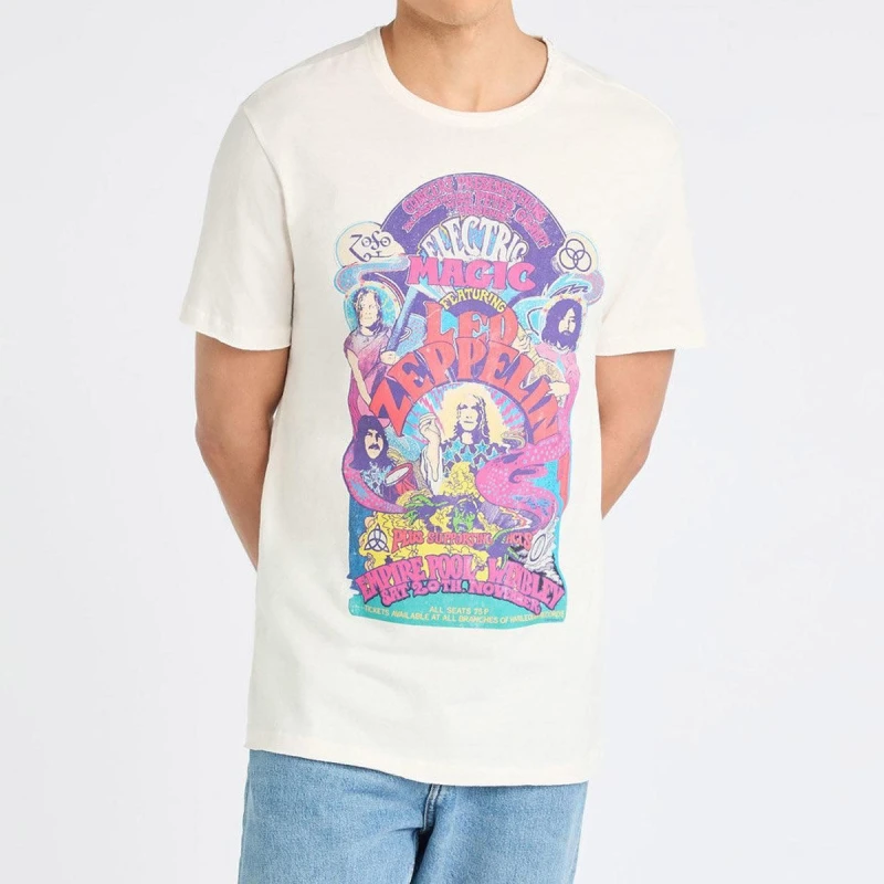 Image of Amplified Amplified Men Electric Magic LED Zeppelin T-Shirt in White Size: 3X-Large White XXXL Male 5063806407065