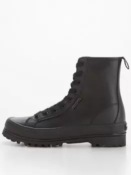 Image of SUPERGA 2643 Alpina Vegan Faux Leather Hi Tops - Black, Size 5, Women