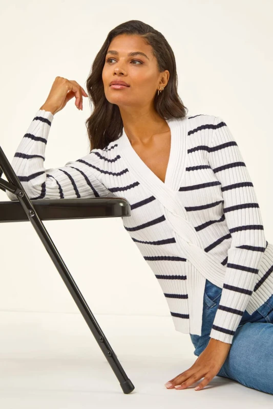 Image of Roman Womens Cable Split Detail Rib Jumper in White Size: 16 White Female 16