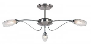 Image of 3 Light Semi Flush Multi Arm Ceiling Light Satin Chrome, Clear Glass with Acid Inner, G9