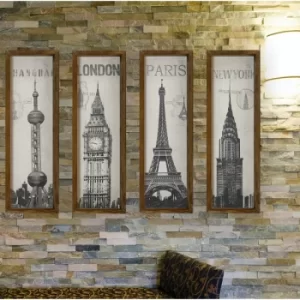 Image of KZM388 Brown White Black Decorative Framed MDF Painting (4 Pieces)