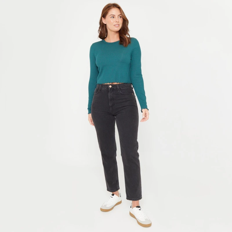 Image of Be You Rib Long Sleeve Top Womens - Green Green 8