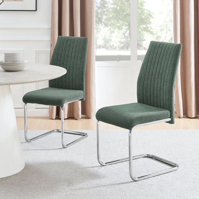 Image of FurnitureboxUK FurnitureboxUK Lorenzo 2x Fabric Silver Leg Dining Chair in Green Green One Size Unisex 5056657188658