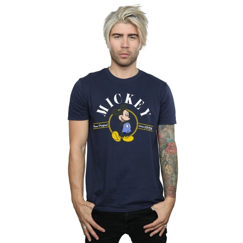Image of Disney Men Mickey Mouse True Original T-Shirt in Navy Size: Small Navy S Male 5059568793805