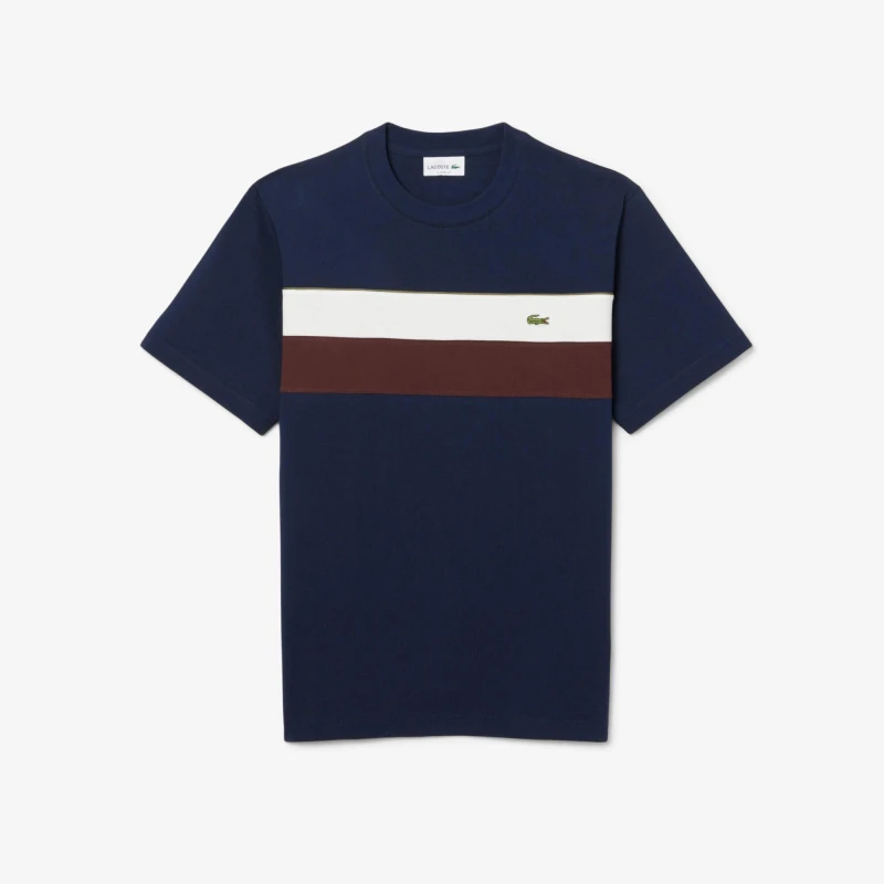 Image of Lacoste Colour Block T-Shirt Navy/White/Brown S