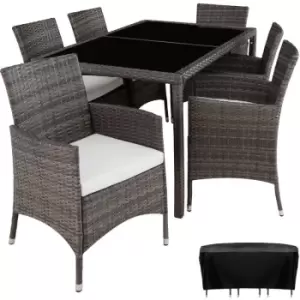 Image of Rattan garden furniture set 6+1 with protective cover - garden tables and chairs, garden furniture set, outdoor table and chairs - grey