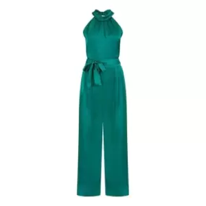 Image of Yumi Green Satin Halterneck Jumpsuit - Green