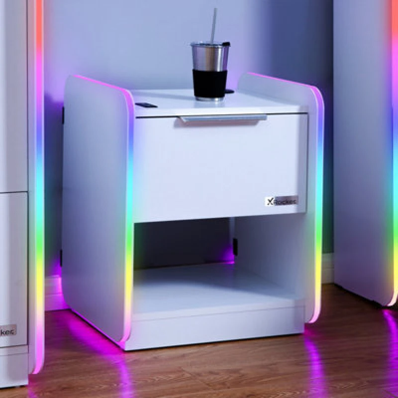 Image of X Rocker Electra LED Bedside Side Table With Wireless Charging - White Rgb