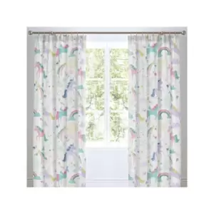 Image of Bedlam Kids Rainbow Unicorn Lined Pencil Pleat Curtains, Multi, 66 x 72 Inch