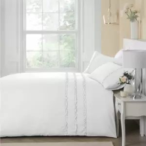 Image of Serene - Felicia Frill Ruffle Embellished Peach Skin Duvet Cover Set, White, Single