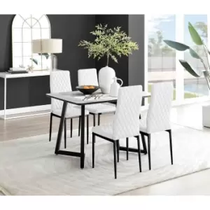 Image of Furniture Box Carson White Marble Effect Dining Table and 4 White Milan Black Leg Chairs