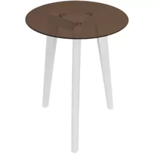 Image of LUNA - Retro Solid Wood Tripod Leg and Round Glass End / Side Table - White / Tinted - White / Tinted