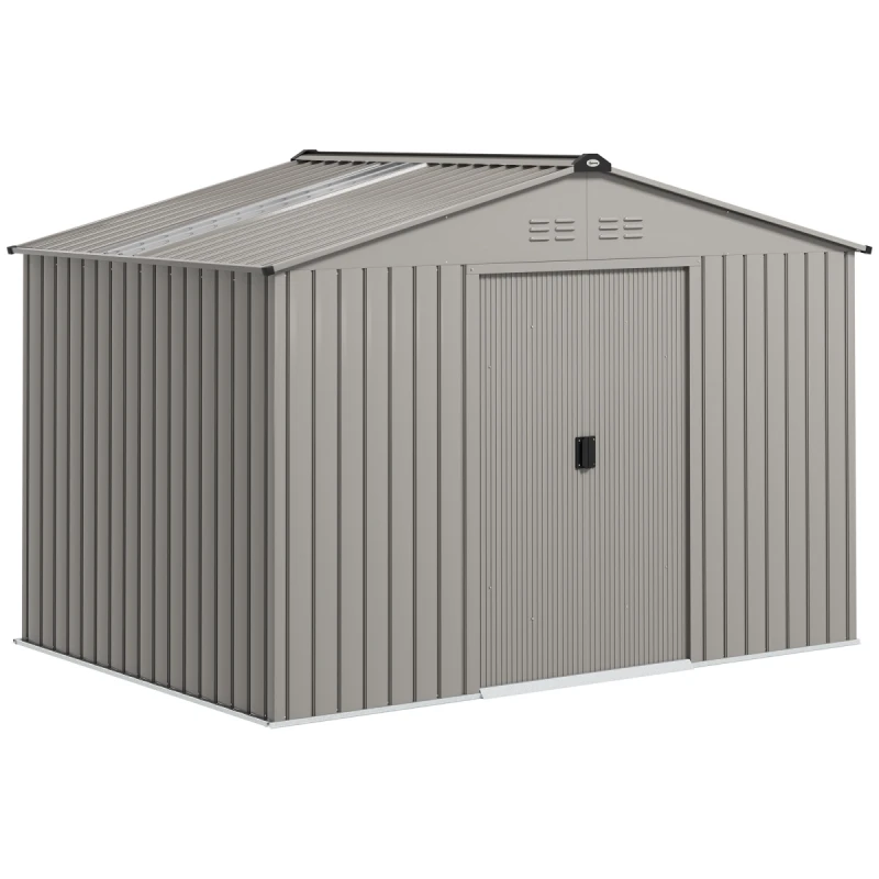 Image of Outsunny 9 x 6FT Galvanised Garden Storage Shed with Sliding Door, Grey 845-031V03SR