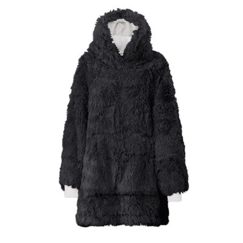 Image of Ezysleep Ezysleep Faux Fur Oversized Luxury Soft Hoodie in Black One Size Unisex 5034567873772
