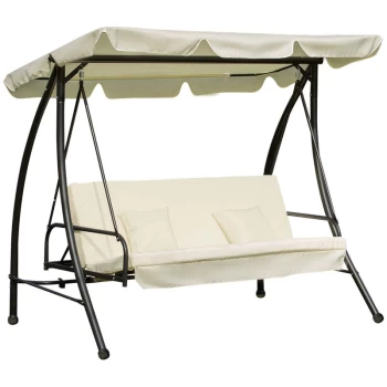 Image of Outsunny - 2-in-1 Garden Swing Chair for 3 Person w/ Tilting Canopy, Cream White