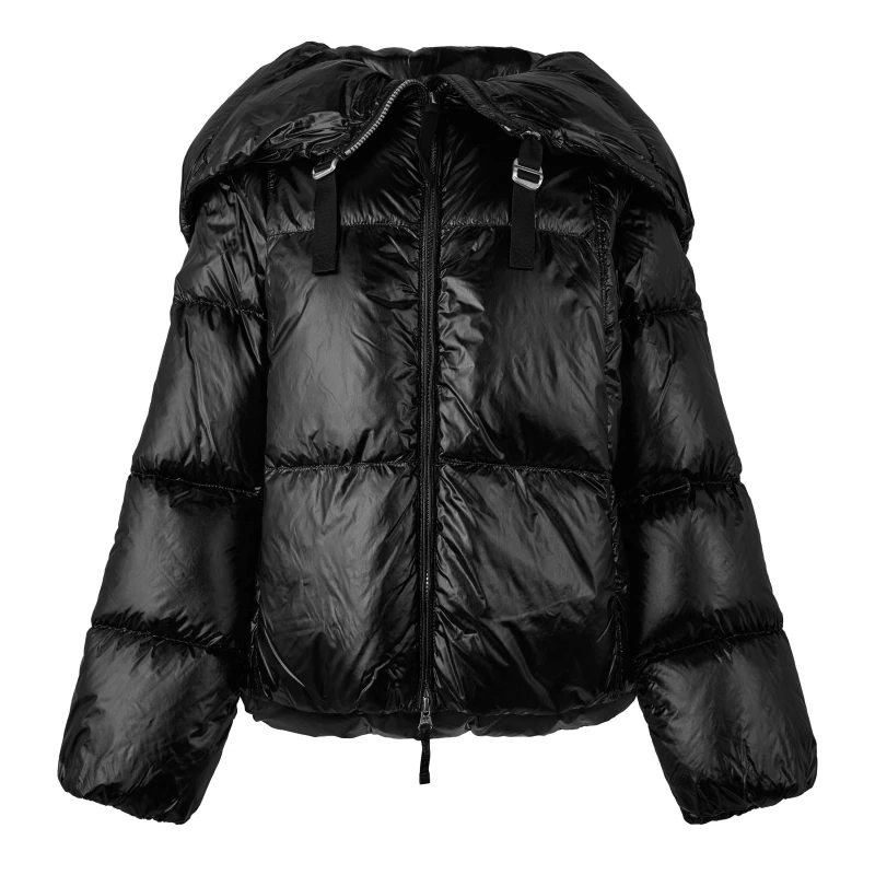 Image of Parajumpers Womens Water Flower Hooded Water Resistant Windproof Duck Down Short Puffer Jacket Black female 12 (M)