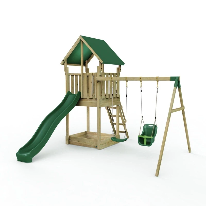 Image of Rebo Wooden Climbing Frame with Play Tower and Slide - M1 Haldon Brown