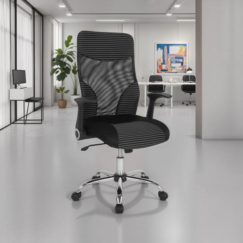 Image of FWStyle FWStyle Black Mesh Striped Ergonomic High Back Stylish Office Chair Black One Size Unisex 5056413134165
