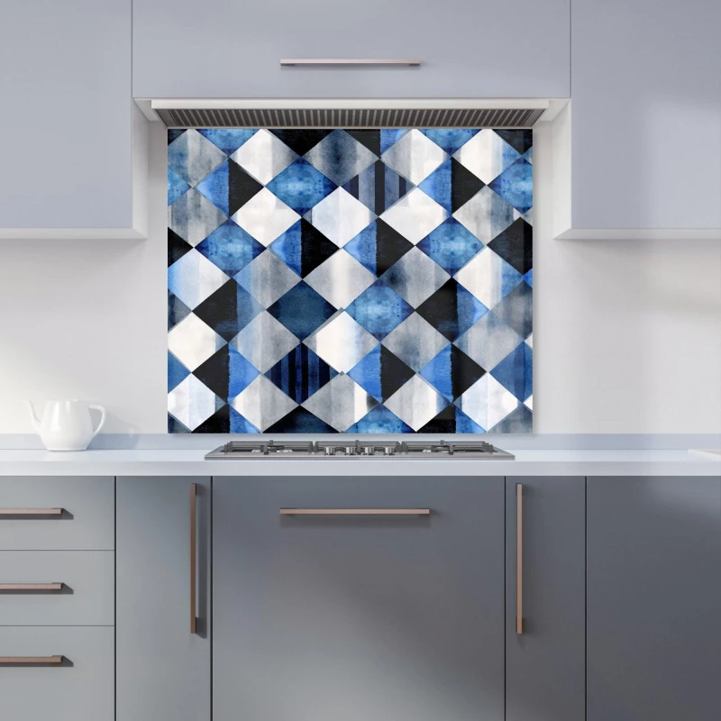 Image of Warren Reed - Designer Square Checkered Pattern Kitchen Splashback in Blue Size: 900mm x 750mm Blue Unisex 900mm x 750mm