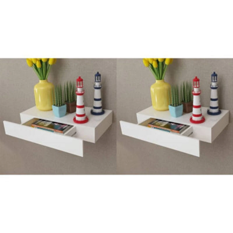 Image of VIDAXL Floating Wall Shelves with Drawers 2 pcs White 48cm Vidaxl 276001