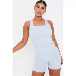Image of I Saw It First Baby Blue Rib Crop Cycling Shorts - Blue