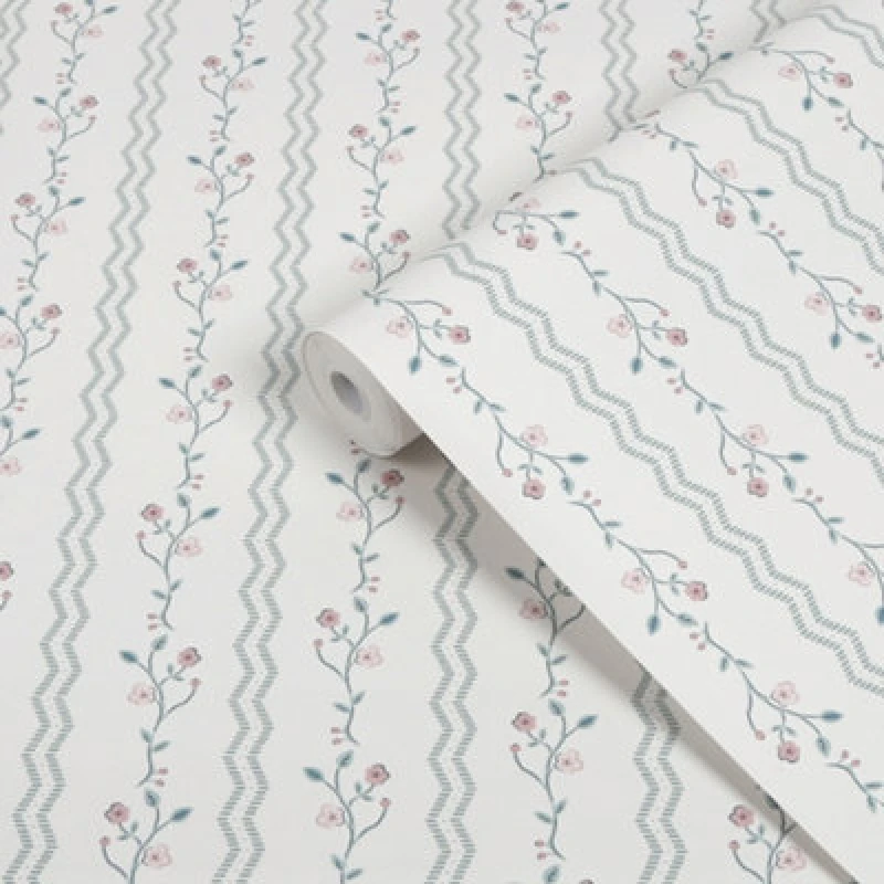 Image of Laura Ashley White & Duck Egg Blencow Smooth Wallpaper