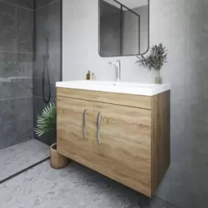 Image of Nuie - Athena Wall Hung 2-Door Vanity Unit with Basin-3 800mm Wide - Natural Oak