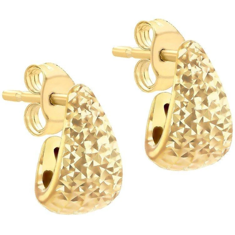Image of Be You 9ct Gold Diamond Cut Wide J-Shape Stud Earrings Yellow Gold female One Size