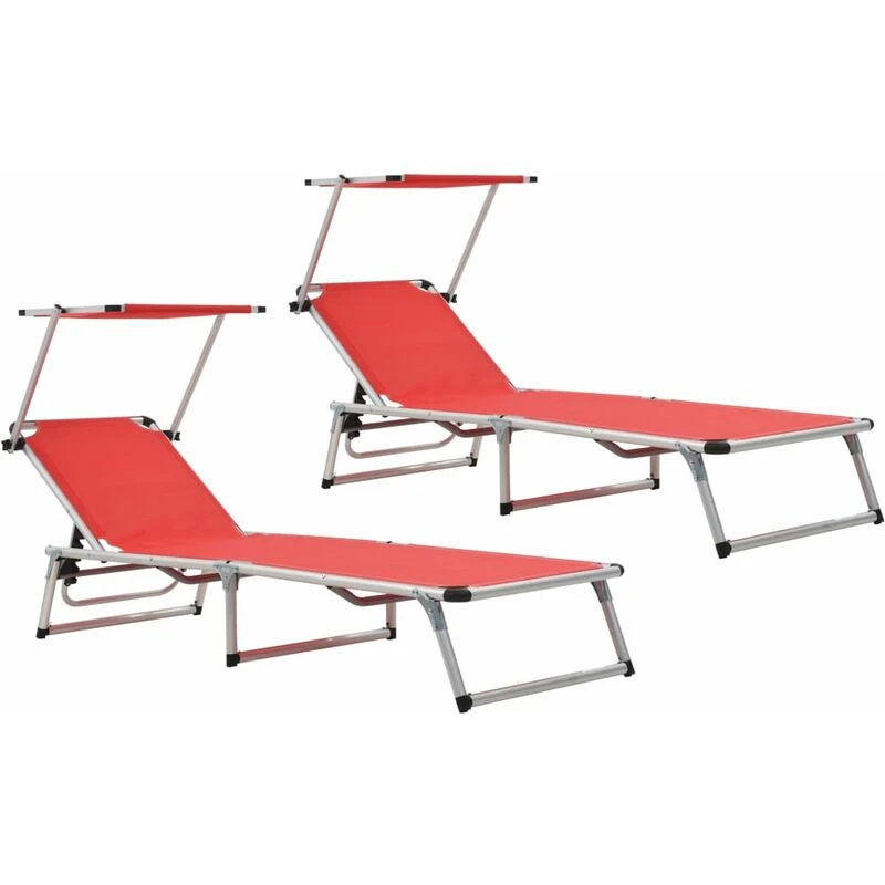 Image of VIDAXL Folding Sun Loungers with Roof 2 pcs Aluminium&Textilene Red Vidaxl 8720286136706