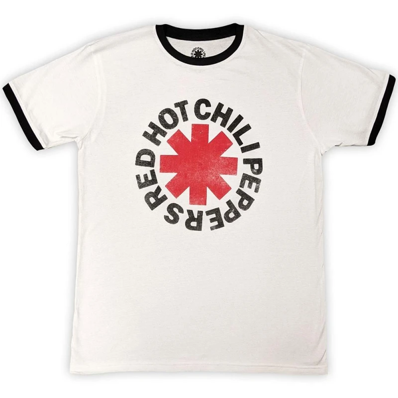 Image of Red Hot Chili Peppers Mens Ringer Logo T-Shirt in White Size: Large White Male L