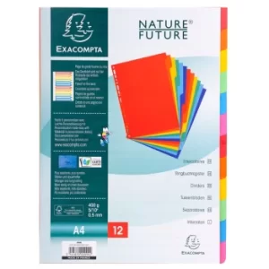 Image of Exacompta Dividers 400gsm, A4, 12 Part, Plain, Pack of 25
