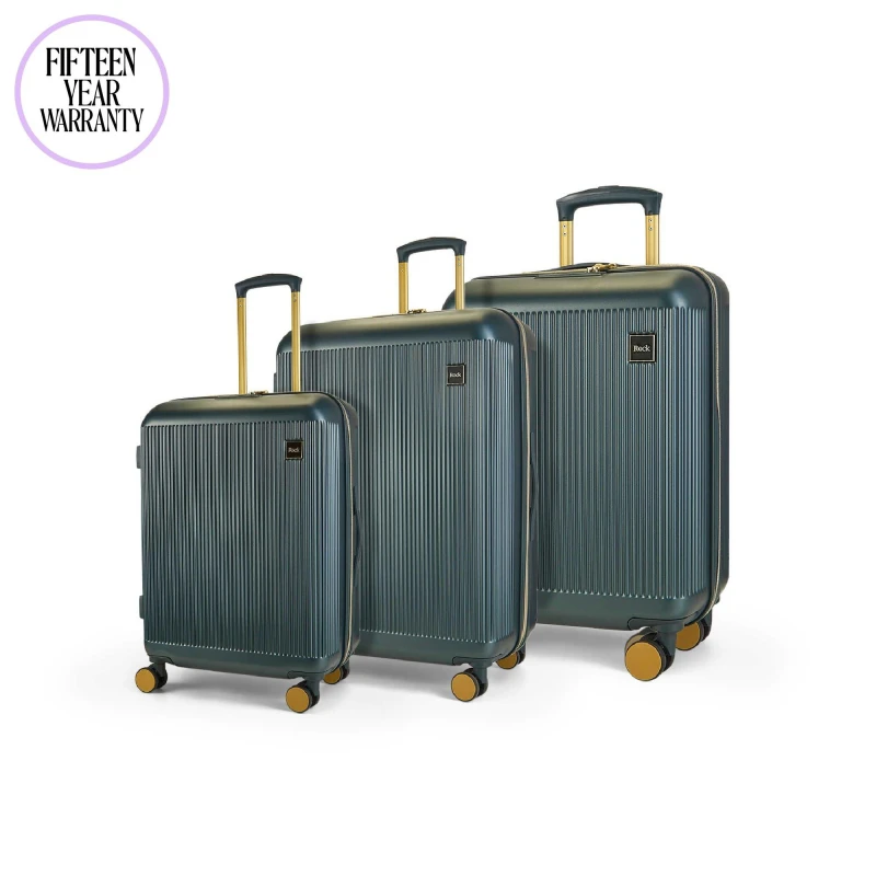 Image of Rock Rock Aria Suitcases Green with Gold Hard Suitcases Medium Green 42594090390