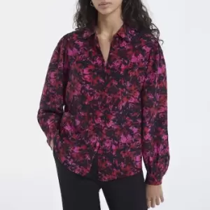 Image of Floral Print Silk Blouse with Long Sleeves