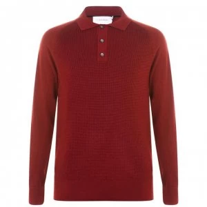 Image of Calvin Klein Long Sleeve Knit Polo Shirt - Brick GCQ