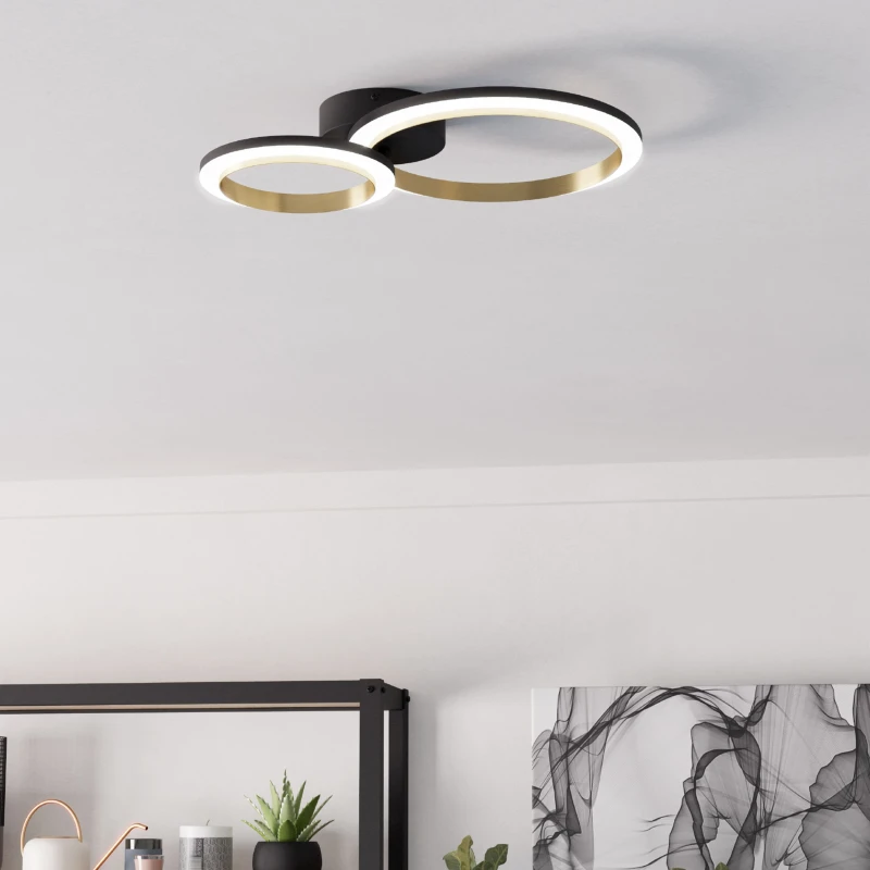 Image of EGLO Calliera Black & Brass Steel LED Circle Modern Ceiling Light Black