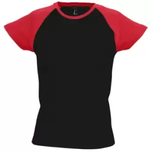 Image of SOLS Womens/Ladies Milky Contrast Short/Sleeve T-Shirt (M) (Black/Red)