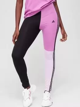 Image of adidas Colourblock Leggings - Black/Lilac, Black/Lilac, Size XS, Women