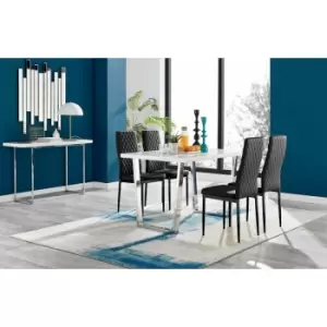 Image of Kylo White High Gloss Dining Table & 4 Black Milan Black Leg Chairs - Black