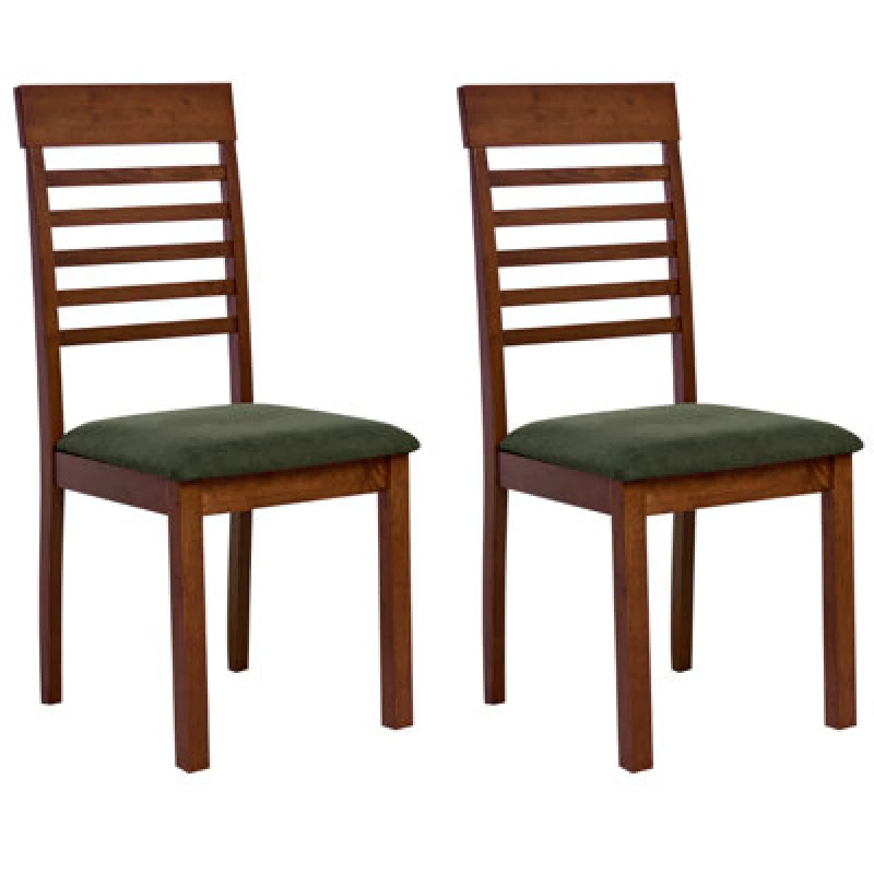 Image of Beliani Set Of 2 Dining Chairs Ortley Wood Dark Brown/ Green
