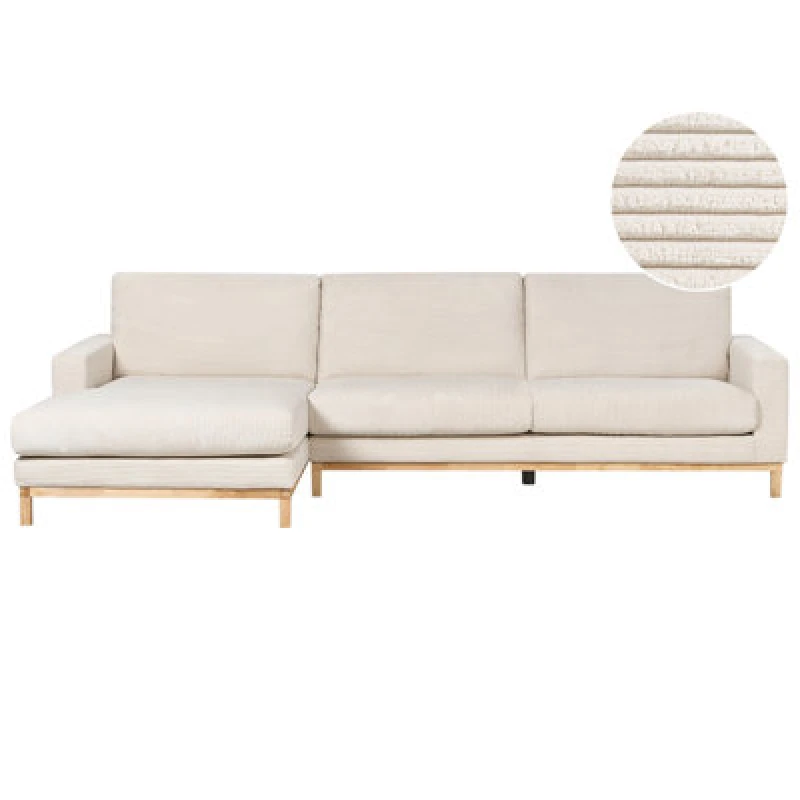 Image of Beliani Corner Sofa 4 Seater Siggard Ii Corduroy Light Beige Right Hand