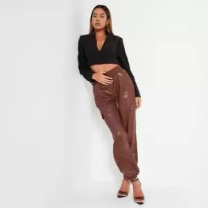 Image of I Saw It First Faux Leather Utility Cargo Trousers - Brown