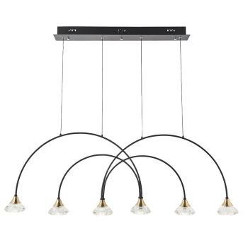 Image of Ferrara 6 Light Ceiling Pendant Matt Black & Brushed Brass Finish With Clear Crystal