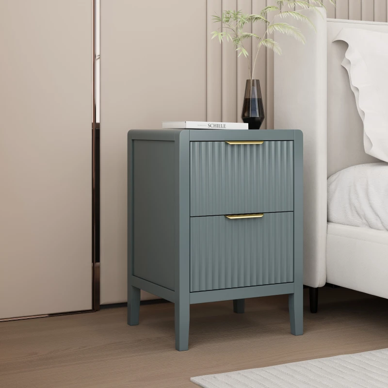 Image of Cabinet Bits Castel 2 Drawer Bedside Table in Grey Grey Unisex