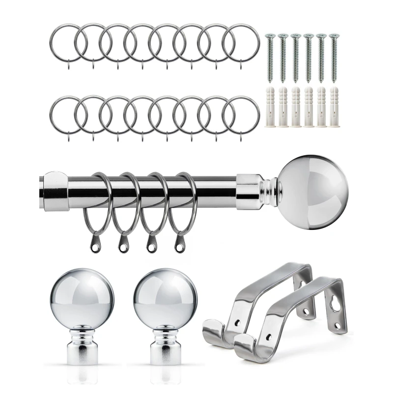 Image of Emma Barclay Curtain Pole with Rings Extendable Ball Chrome unisex 120-210cm
