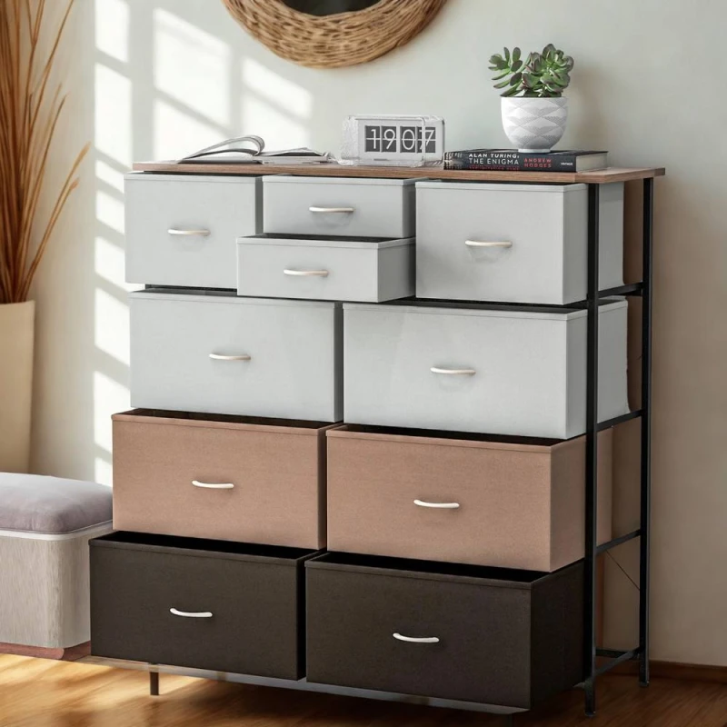 Image of FURNOS Industrial 10 Drawer Chest Storage Unit Brown Brown Unisex