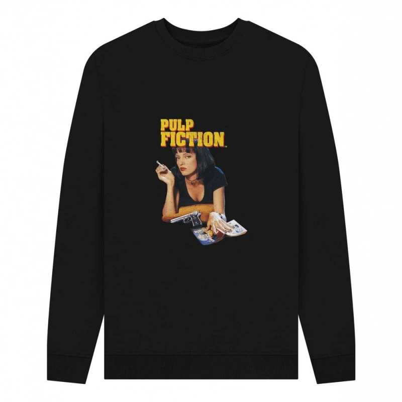 Image of Pulp Fiction Mens Mia Wallace Vintage Sweatshirt in Black Size: Small Black Male S
