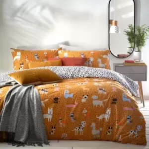 Image of Woofers Reversible Duvet Cover and Pillowcase Set Ochre