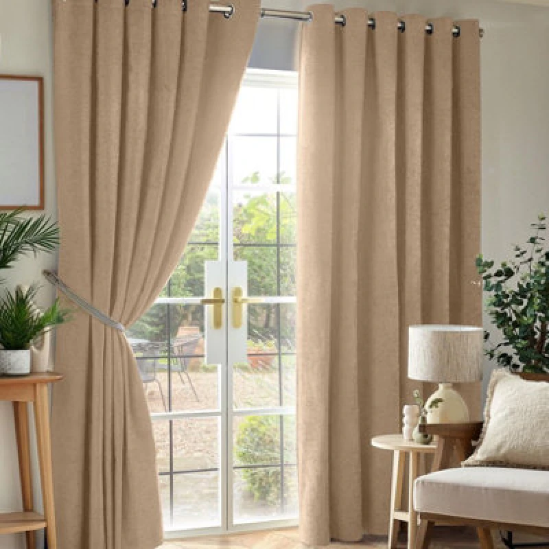Image of Luxury Living Chenille Blackout Ring Top Eyelet Curtains 117Cm X 183Cm Beige