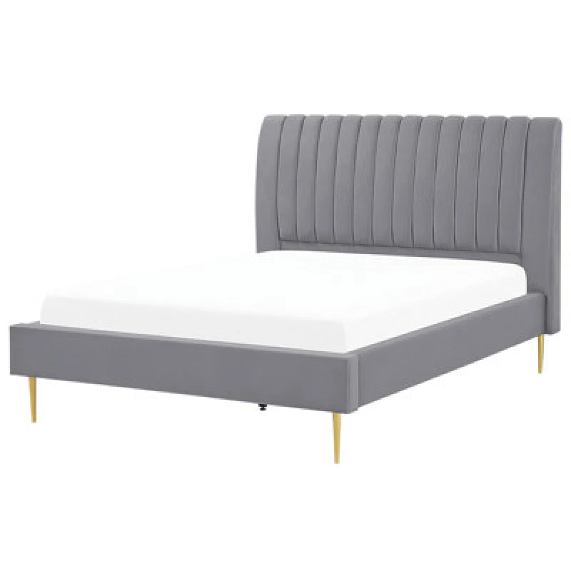 Image of Beliani Bed Velvet Marville 140 X 200 Cm (Eu Double) Grey